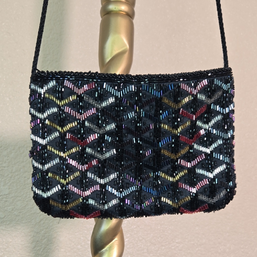 Elegant Black Beaded Women's Bag - Picture 1 of 3